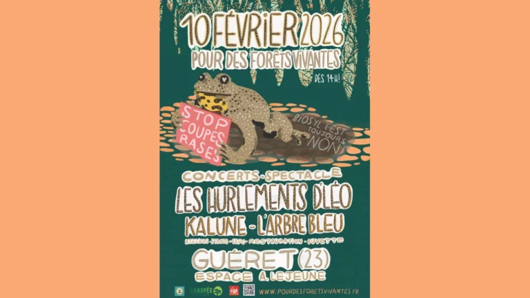 Affiche 10 février 2026 pour des forêts vivantes à Guéret