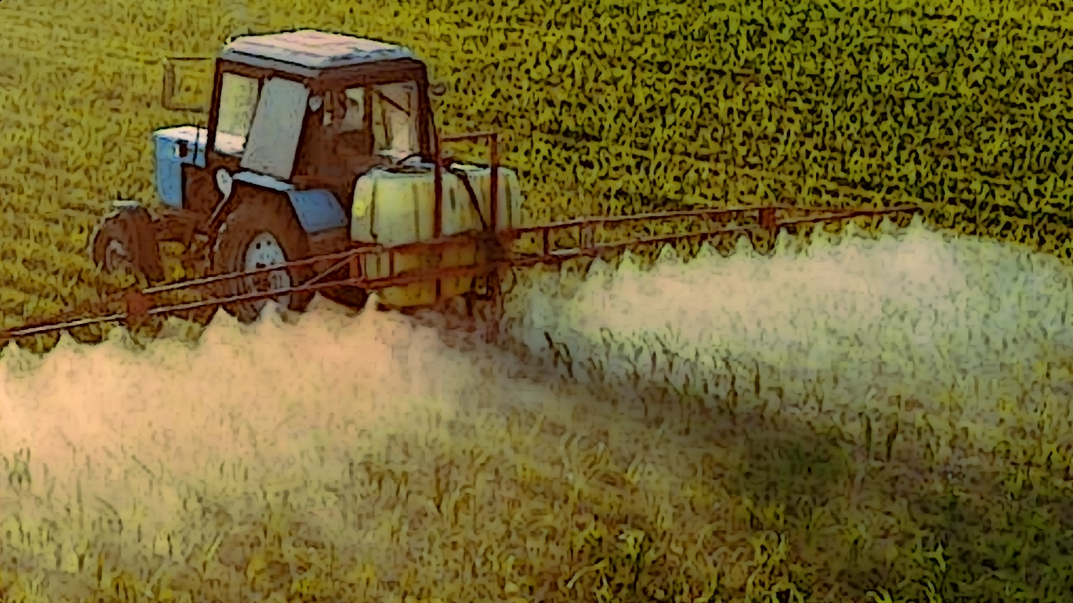 tracteur, épandage de pesticides dans un champ