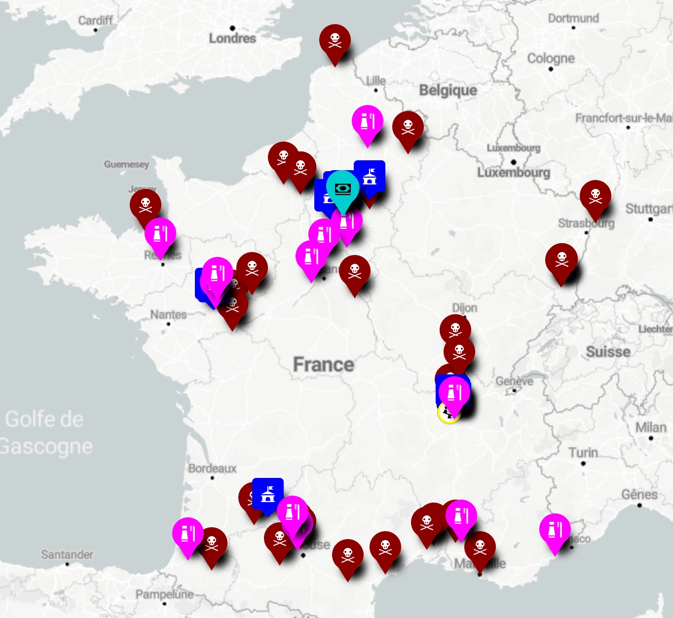 carte des sites de production de pesticides en France